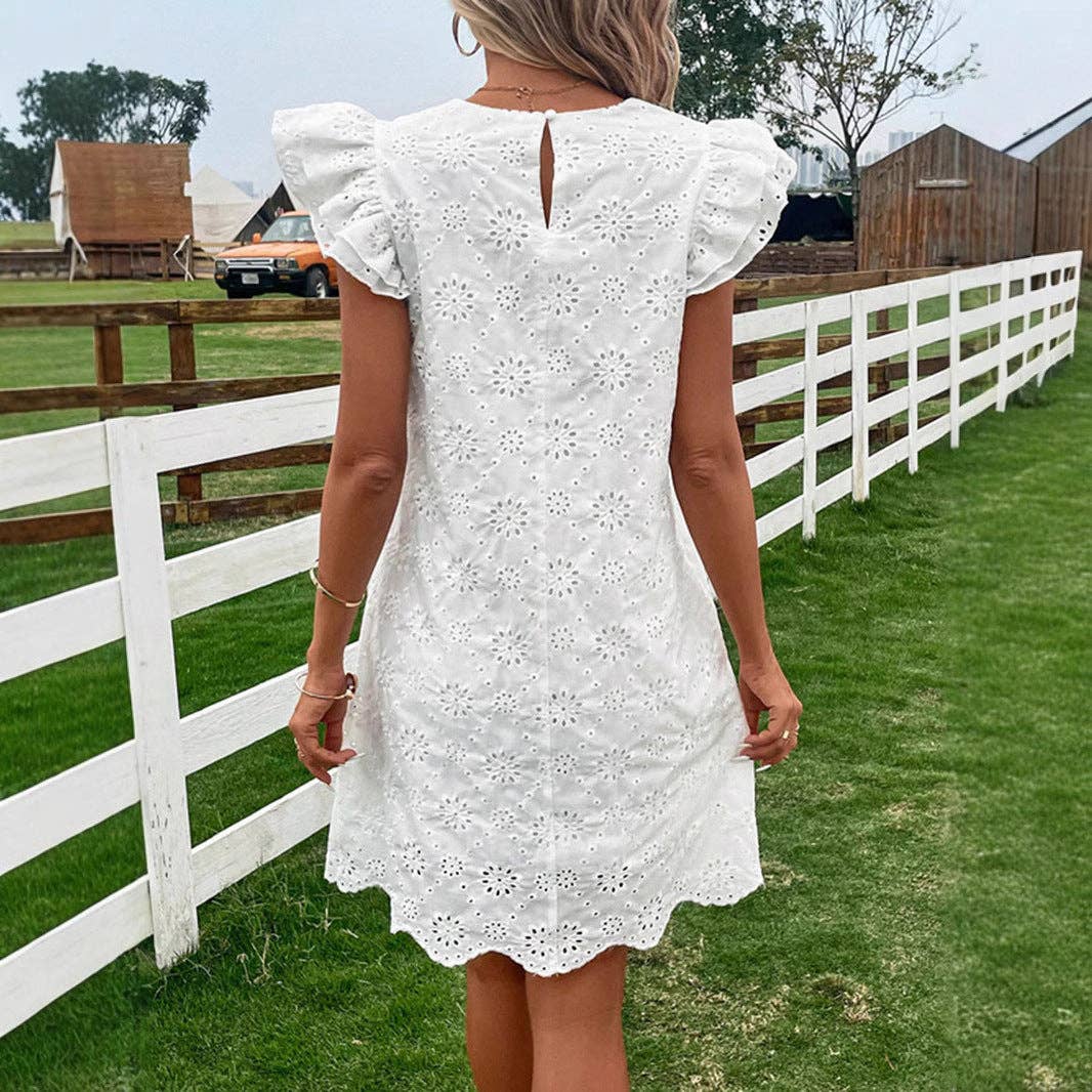 White Bohemian Embroidered Crew Neck Tank Dress