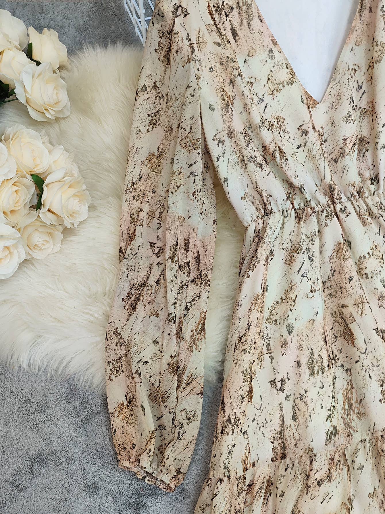 V-Neck Floral Printed Bohemian Layered Dress