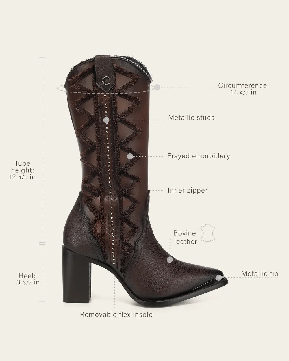 CC334 CUADRA AUSTRIAN COWHIDE BOOT BROWN ZIPPER