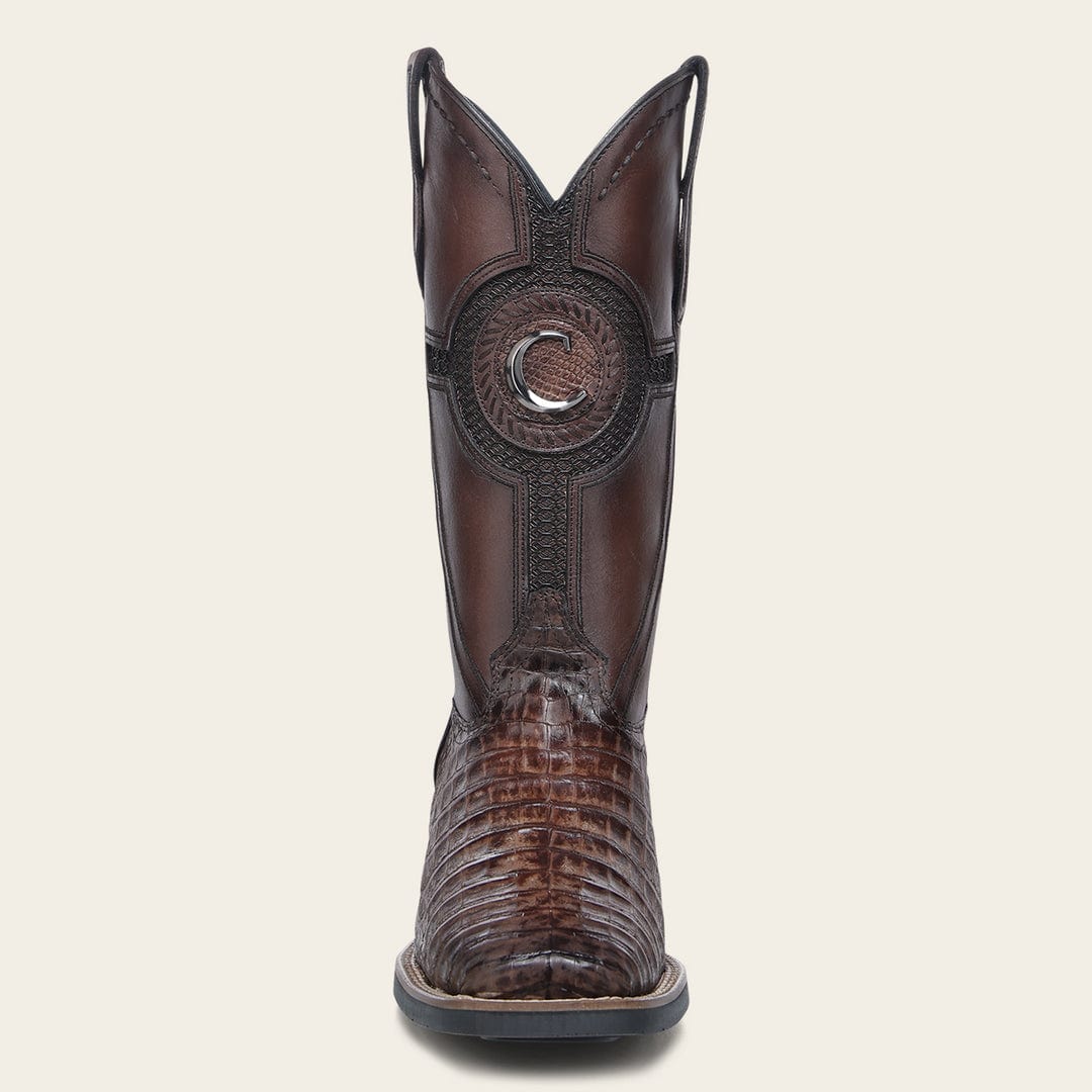 CU975 CUADRA MN HONEY CAIMAN STUDS & EMBROIDERY & WOVEN SQUARE TOE