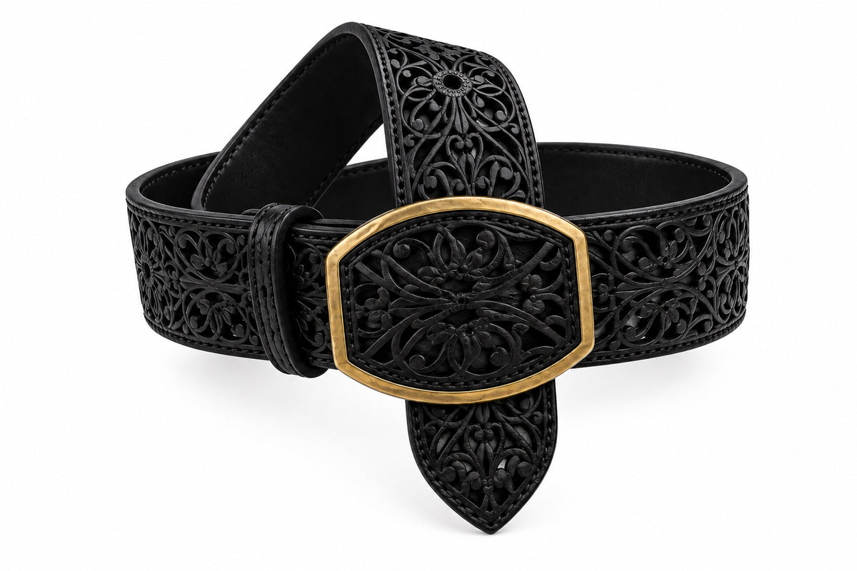 CINTO DE PIEL VAQUERO CINCELADO BLACK