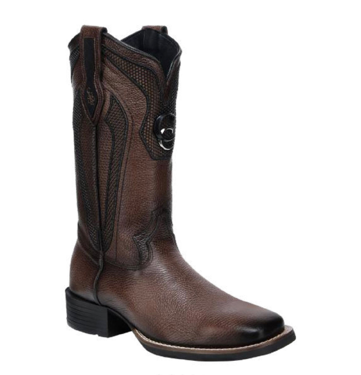 CC225 CUADRA MN DEER EMBROIDERY & STUDS SQUARE TOE COWBOY BOOT