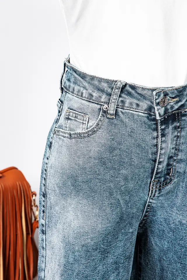 FW7875199 Fashion High Rise Button Zip Fly Medium Wash Jeans