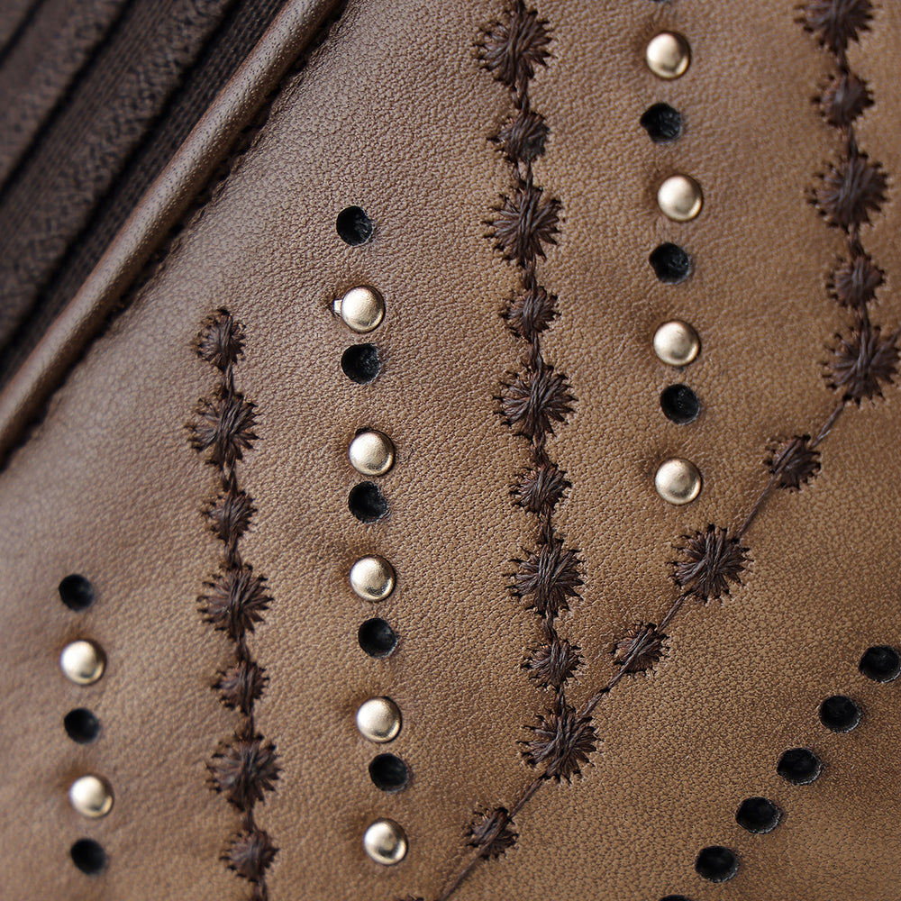CC258 CUADRA WOMEN'S TALL ALMOND BROWN LEATHER BOOT WITH CRYSTALS