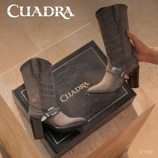 CC323 WOMEN GREY ZIPPER & STUDS & LASER ROUND TOE BOOTS