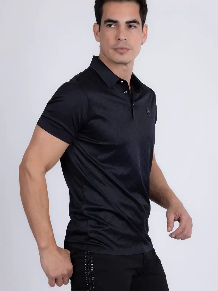 5P17 AVILES GEOMETRIC TEXTURED STRETCH SLIM FIT POLO SHIRT