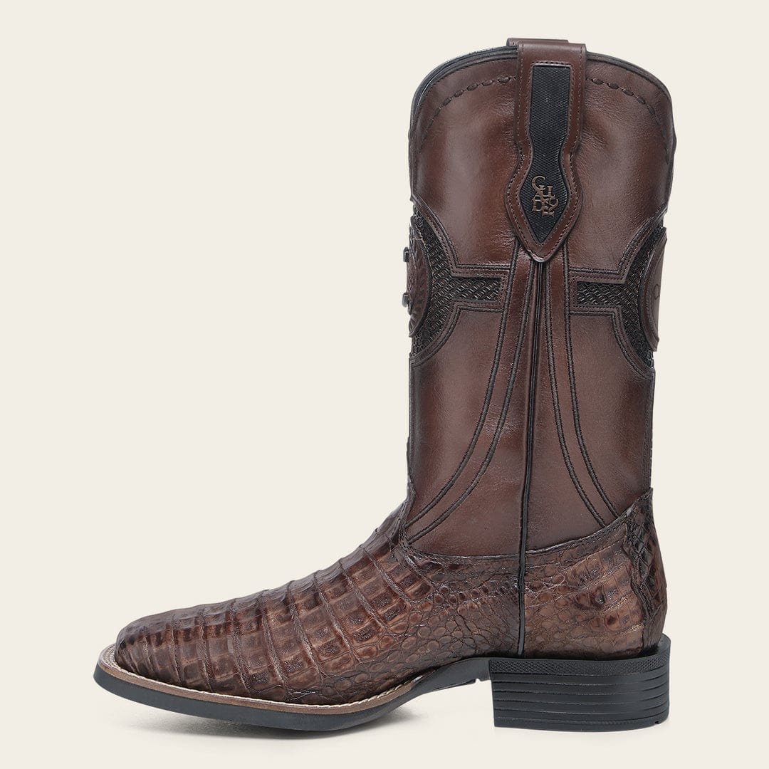 CU975 CUADRA MN HONEY CAIMAN STUDS & EMBROIDERY & WOVEN SQUARE TOE
