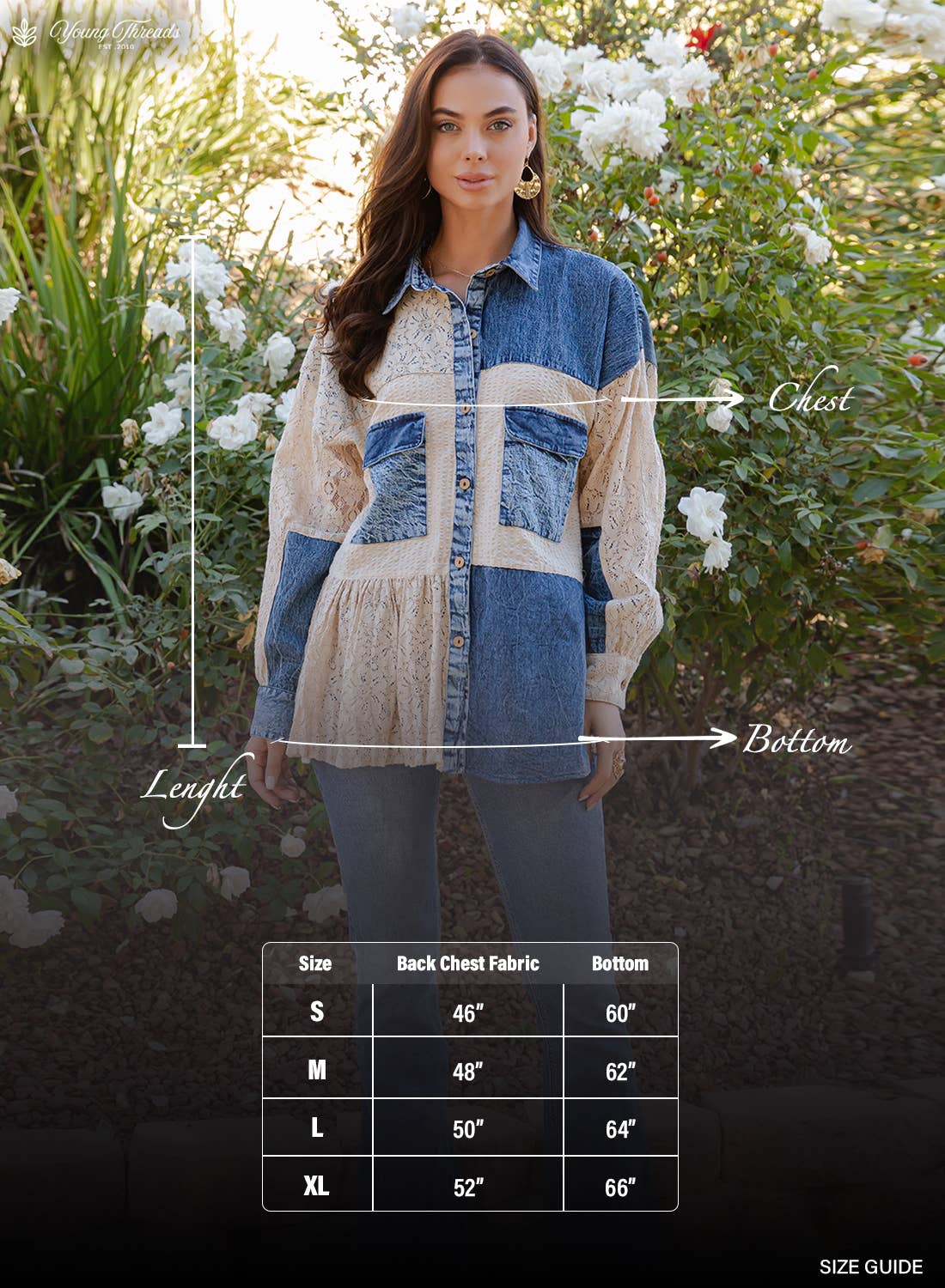 Mixed Media Spliced Denim Shirt with Seersucker & Lace