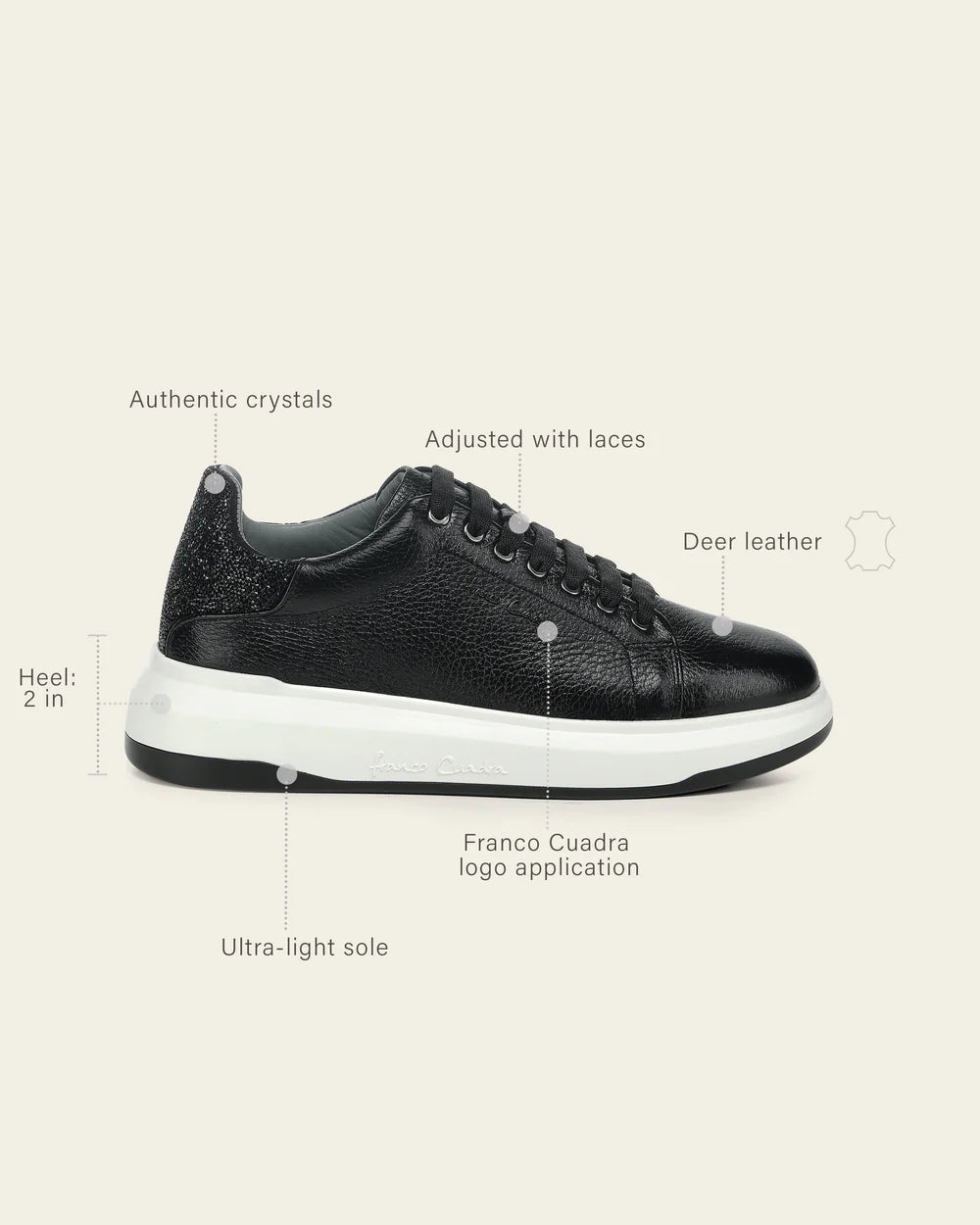 FF357 BLACK SNEAKERS IN GENUINE DEER LEATHER FOR WOMEN