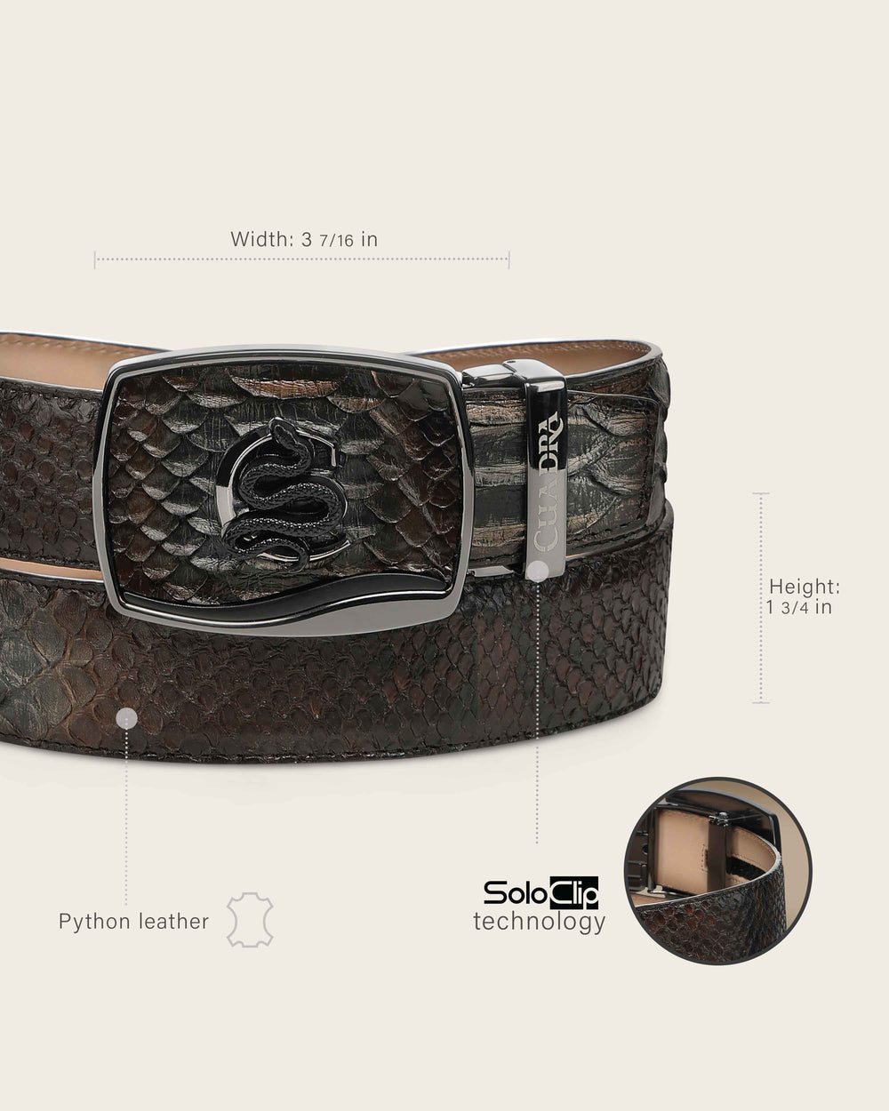 BC484 MEN'S GENUINE PYTHON LEATHER FULL EXOTIC COWBOY BELT CUADRA