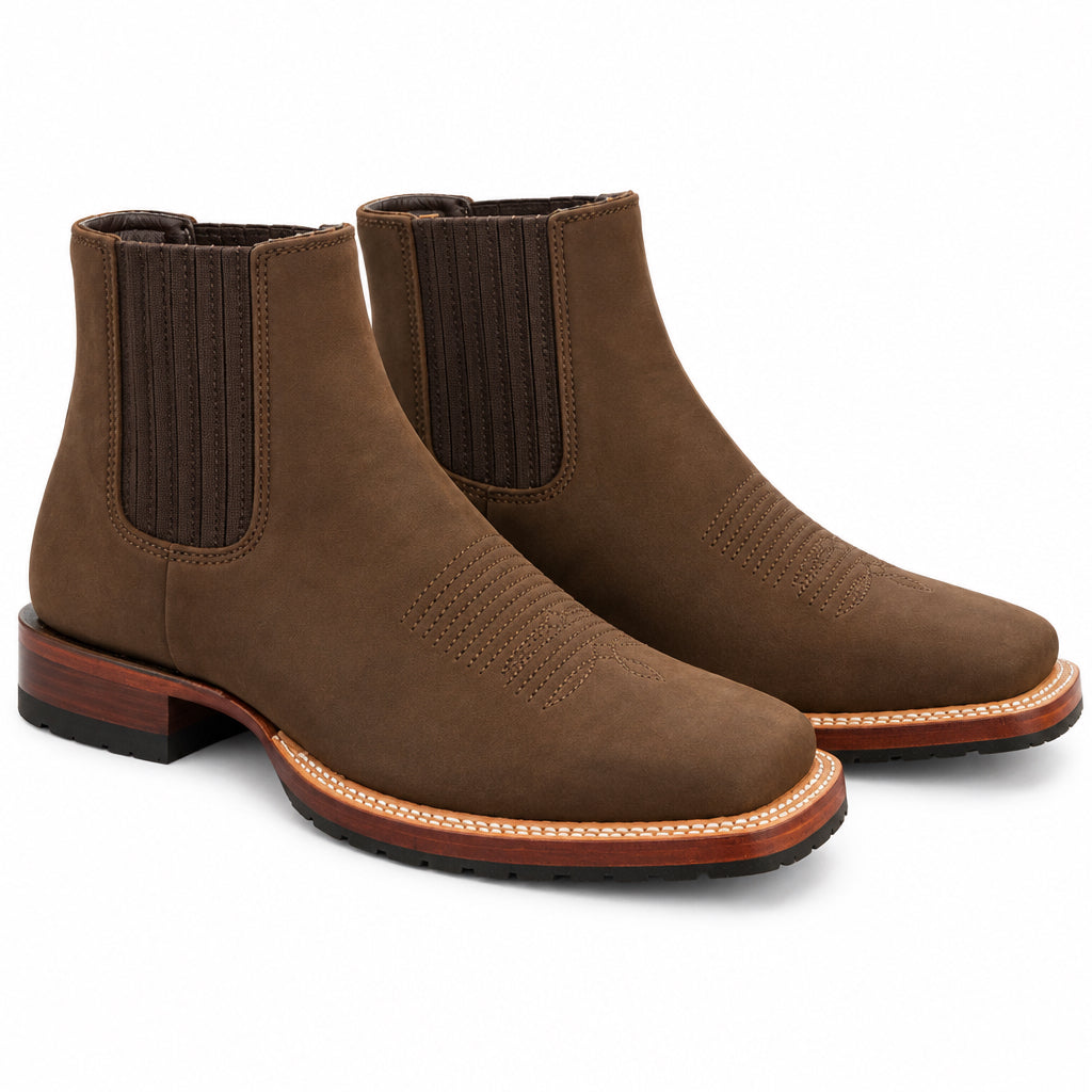 82TBM6359 ANKLE BOOT WIDE SQUARE TRACTOR SOLE NUBUCK DARK TABACCO