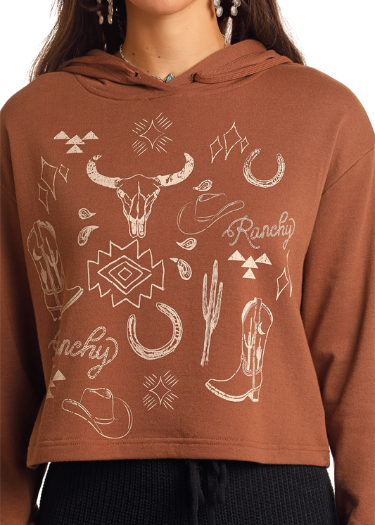 AW94T05647 RANGE WESTERN GRAPHIC CROPPED HOODIE