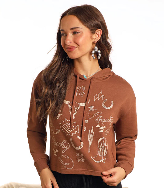 AW94T05647 RANGE WESTERN GRAPHIC CROPPED HOODIE