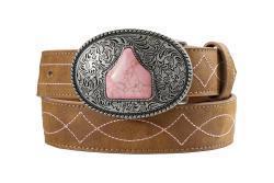 D130004902 ANGEL RANCH GIRLS BELT LIGHT PINK BOOT BROWN