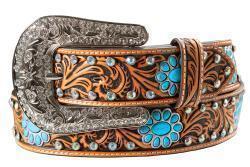 D140010948 ANGEL RANCH LADIES BELT FAUX CONCHOS NATURAL