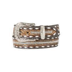 D140005808 ANGEL RANCH LADIES BELT 1 1/2" FLORAL EMBOSSED CRYSTAL INLAY TAN