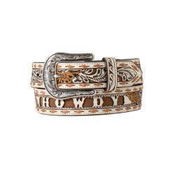 D140006512 ANGEL RANCH LADIES BELT 1 1/2" HOWDY FILIGREE IVORY