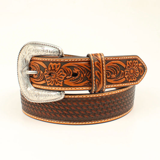 A1032408 ARIAT BASKETWEAVE EMBOSSED MENS BELT
