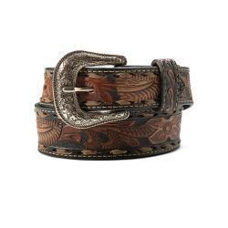 A13089107 ARIAT BOYS BELT1 1/2" - 1 1/4" HAND TOOLED FLORAL BLACK BROWN