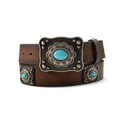 A1567602 ARIAT LADIES BELT 1 1/2 BARNISHED TURQUOISE CONCHOS BROWN