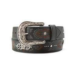 A1567801 ARIAT LADIES BELT 1 1/2" EMBROIDERED FLORAL CONCHOS BLACK