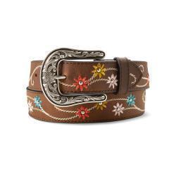 A1567502 ARIAT LADIES BELT 1 1/2" EMBROIDERED FLOWERS BROWN
