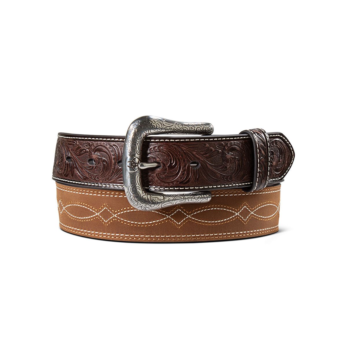 A1044644 ARIAT MENS BELT 1 1/2 BOOT STITCH BODY MEDIUM BROWN