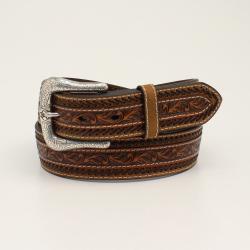 A1037908 ARIAT MENS BELT FLORAL TOOLED TAN