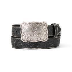 A1020401 ARIAT MENS BELT 1 1/2 EMBOSSED PLATE BUCKLE BLACK