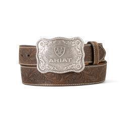 A1020444 ARIAT MENS BELT 1 1/2" FLORAL EMBOSSED AGED BARK