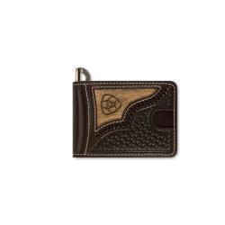 A3562847 Ariat Mens Bifold Money Clip Style Wallet Calf Hair Overlay Chocolate