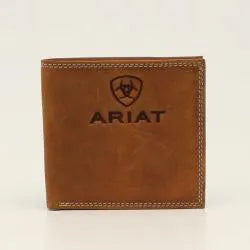 A3548244 ARIAT MENS BIFOLD WALLET EMBOSSED LOGO MEDIUM BROWN