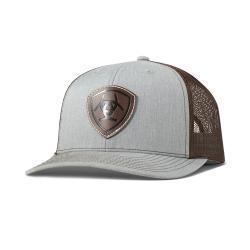 A300089946 ARIAT MENS CAP R112 SNAPBACK FAUX LEATHER PATCH LIGHT GREY