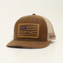 A300008902 ARIAT MENS R112 OILSKIN USA FLAG LEATHER PATCH BROWN