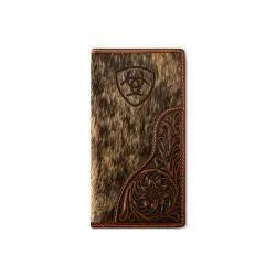 A3564302 ARIAT MENS RODEO STYLE WALLET LASER ETCHED SHIELD BROWN