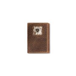 A3566702 ARIAT MENS TRIFOLD STYLE WALLET CALF HAIR LOGO CONCHO BROWN