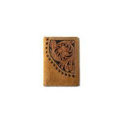 A3565108 Ariat Mens Trifold Style Wallet Roughout Floral Overlay Tan