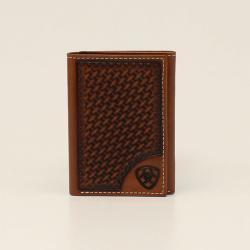 A3550408 ARIAT MENS TRIFOLD WALLET BASKETWEAVE SHIELD TAN