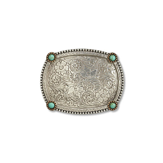 A37070 ARIAT RECTANGLE BUCKLE BEADED EDGE TURQUOISE CORNERS