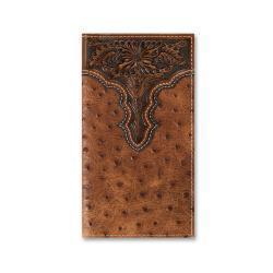 A3553102 ARIAT RODEO WALLET OSTRICH FLORAR EMBOSSED BROWN