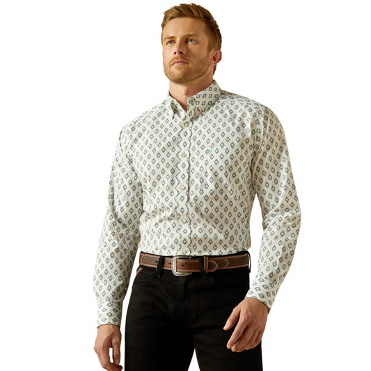 10062203 ARIAT BASS FITTED WHITE PRINT MENS SHIRT