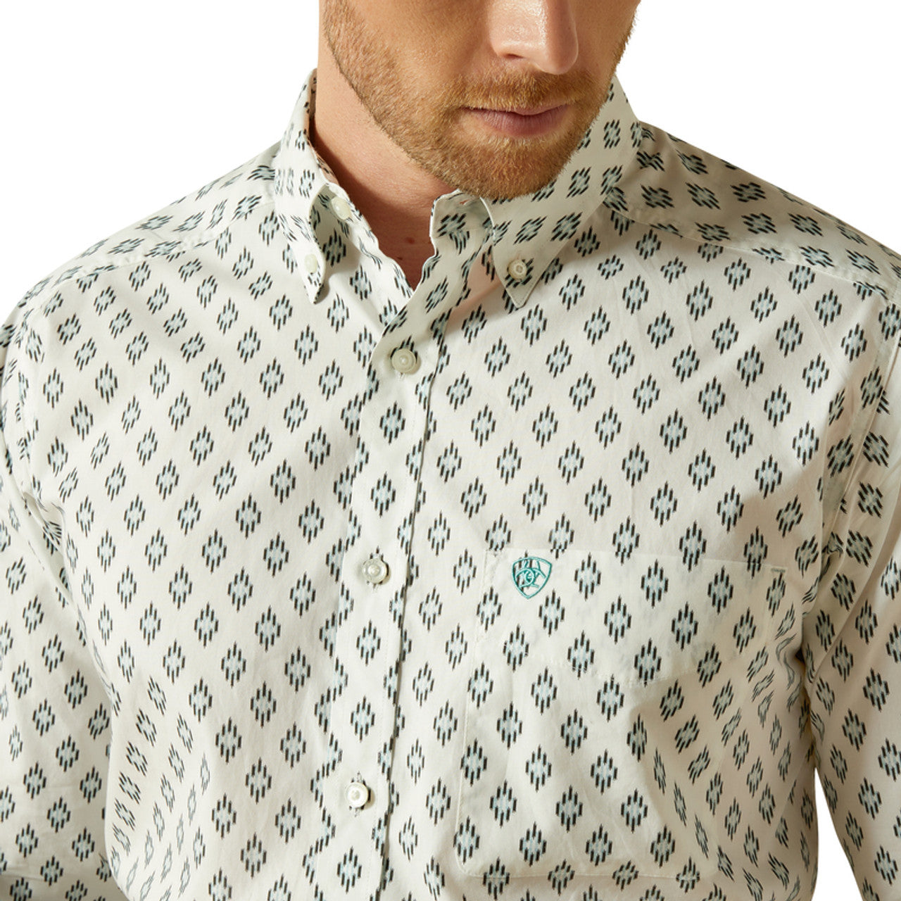 10062203 ARIAT BASS FITTED WHITE PRINT MENS SHIRT