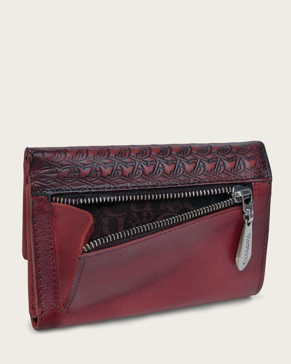 DU725 WINE ENGRAVED TRIFOLD WALLET CUADRA