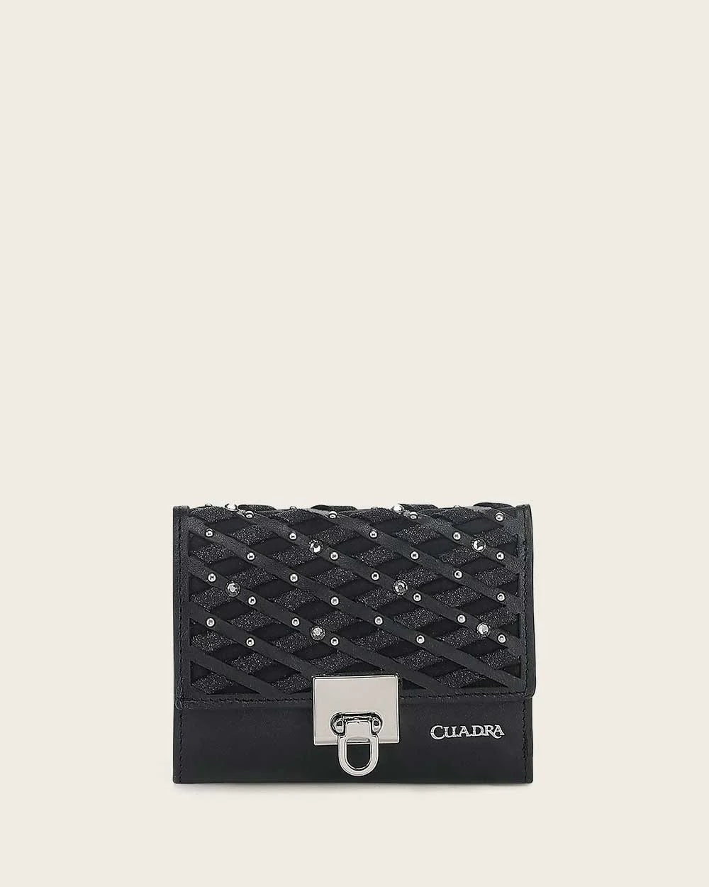DU726 LUXURY WOMEN'S CALF LEATHER WALLET WITH GENUINE CRYSTALS CUADRA