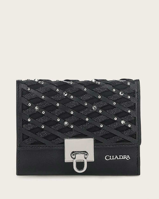 DU726 LUXURY WOMEN'S CALF LEATHER WALLET WITH GENUINE CRYSTALS CUADRA