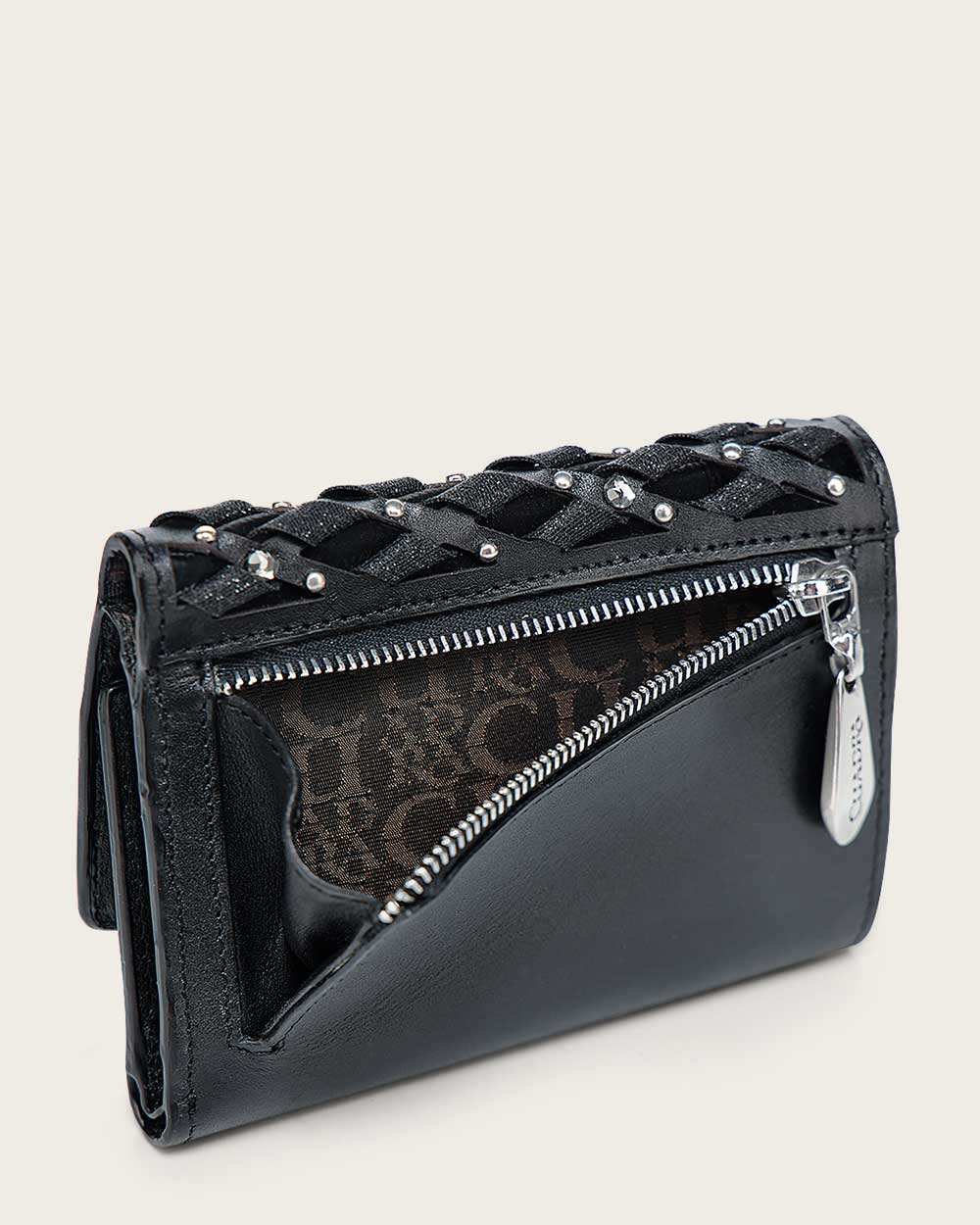 DU726 LUXURY WOMEN'S CALF LEATHER WALLET WITH GENUINE CRYSTALS CUADRA
