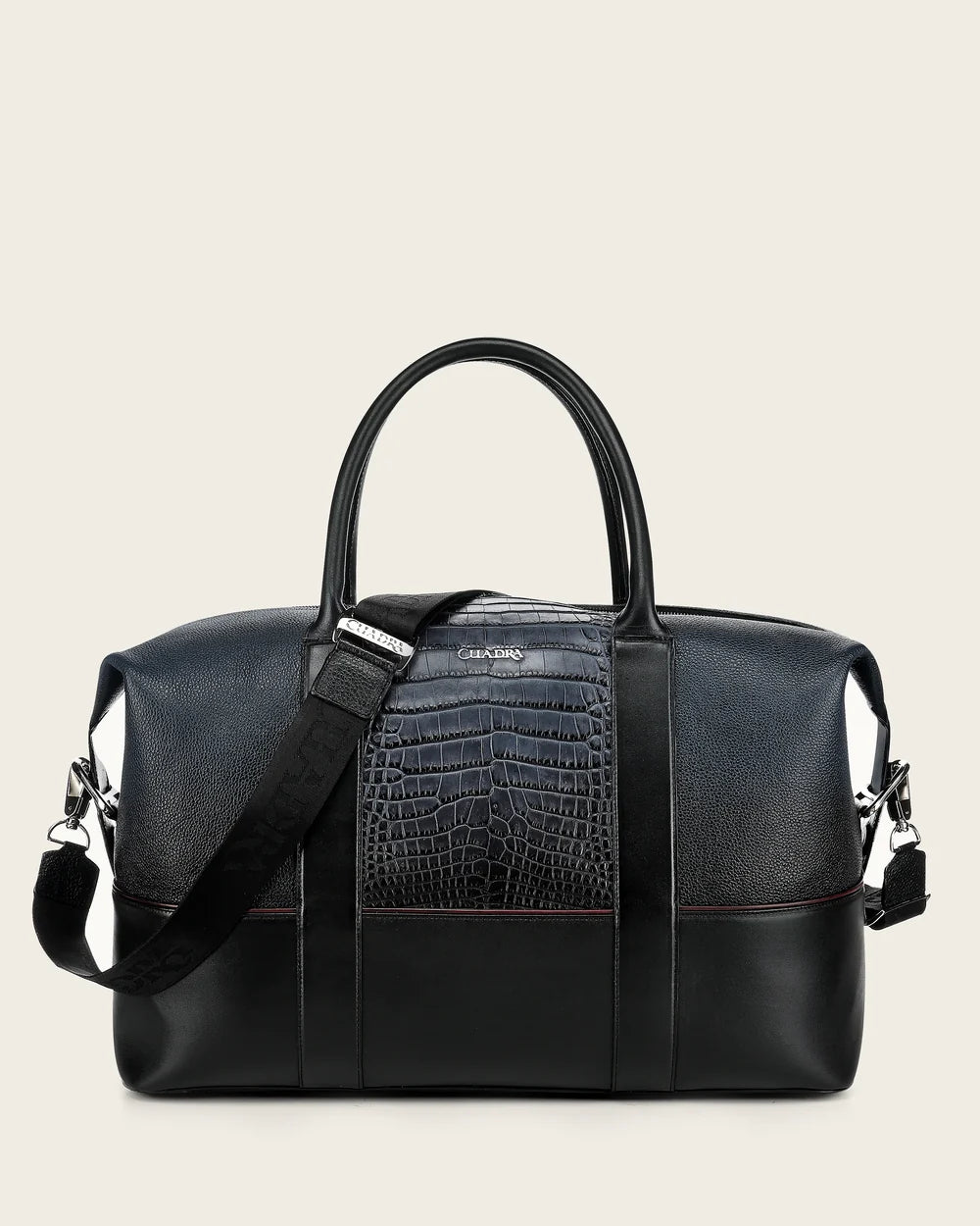 DU811 BLUISH BLACK DUFFEL BAG IN GENUINE ALLIGATOR AND BOVINE LEATHER FOR MEN