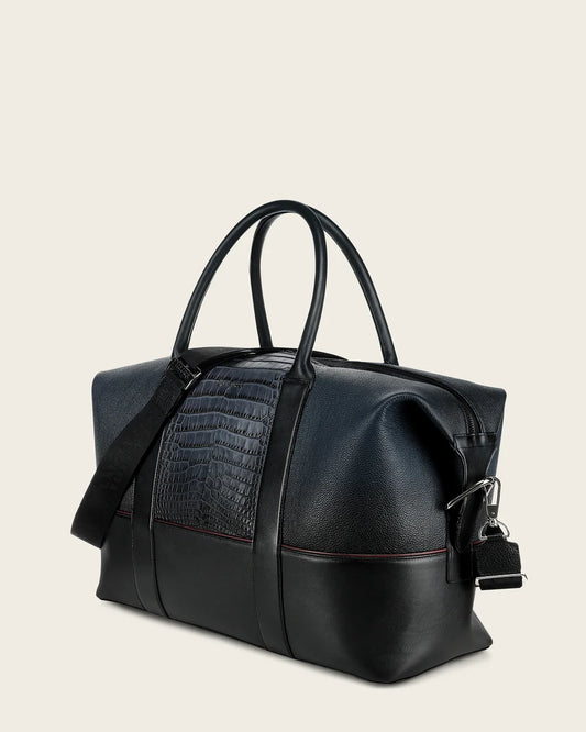 DU811 BLUISH BLACK DUFFEL BAG IN GENUINE ALLIGATOR AND BOVINE LEATHER FOR MEN