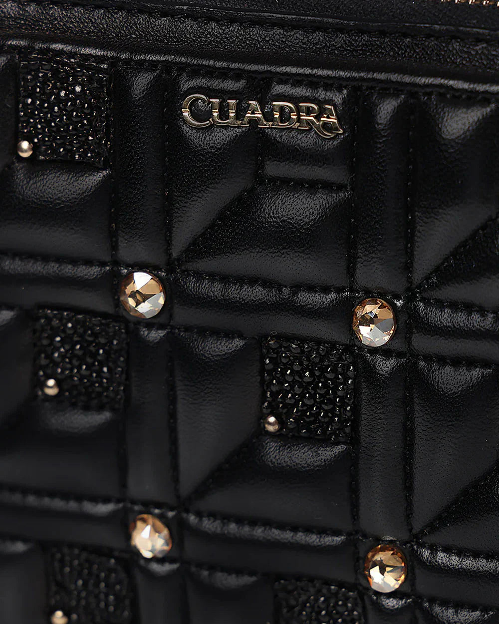 DU637 WOMEN'S BLACK CROSSBODY BAG IN GENUINE STINGRAY LEATHER WITH CRYSTALS