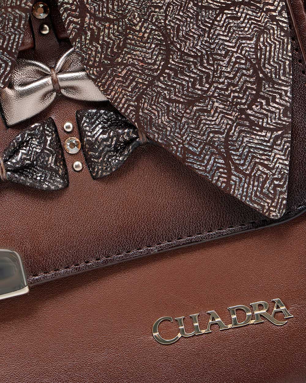DU744 LUXURY WOMWN'S BROWN HANDBAG IN GENUINE BOVINE LEATHER WITH CRYSTALS